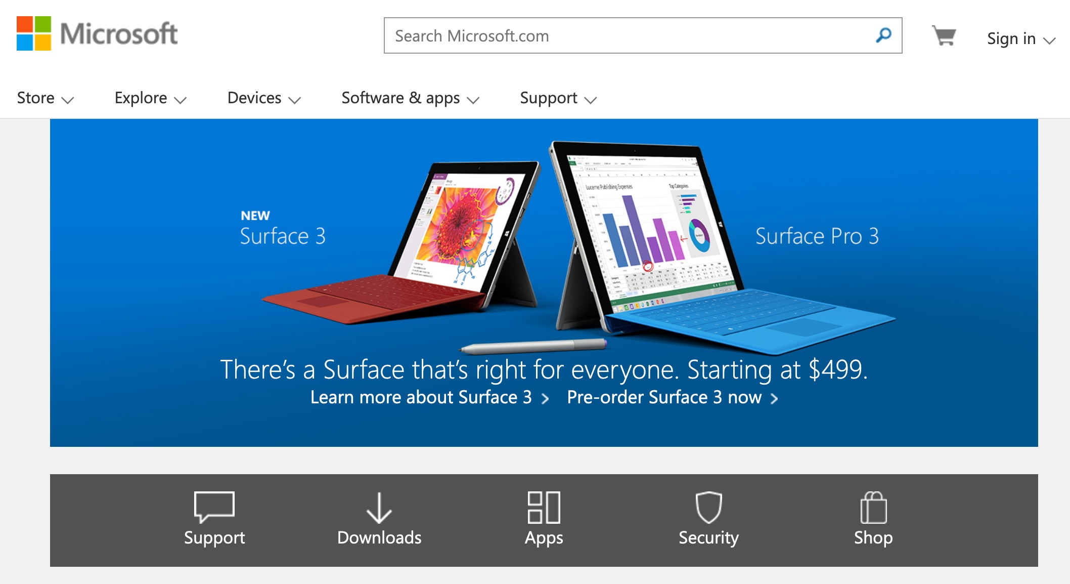 Microsoft.com homepage (2015)